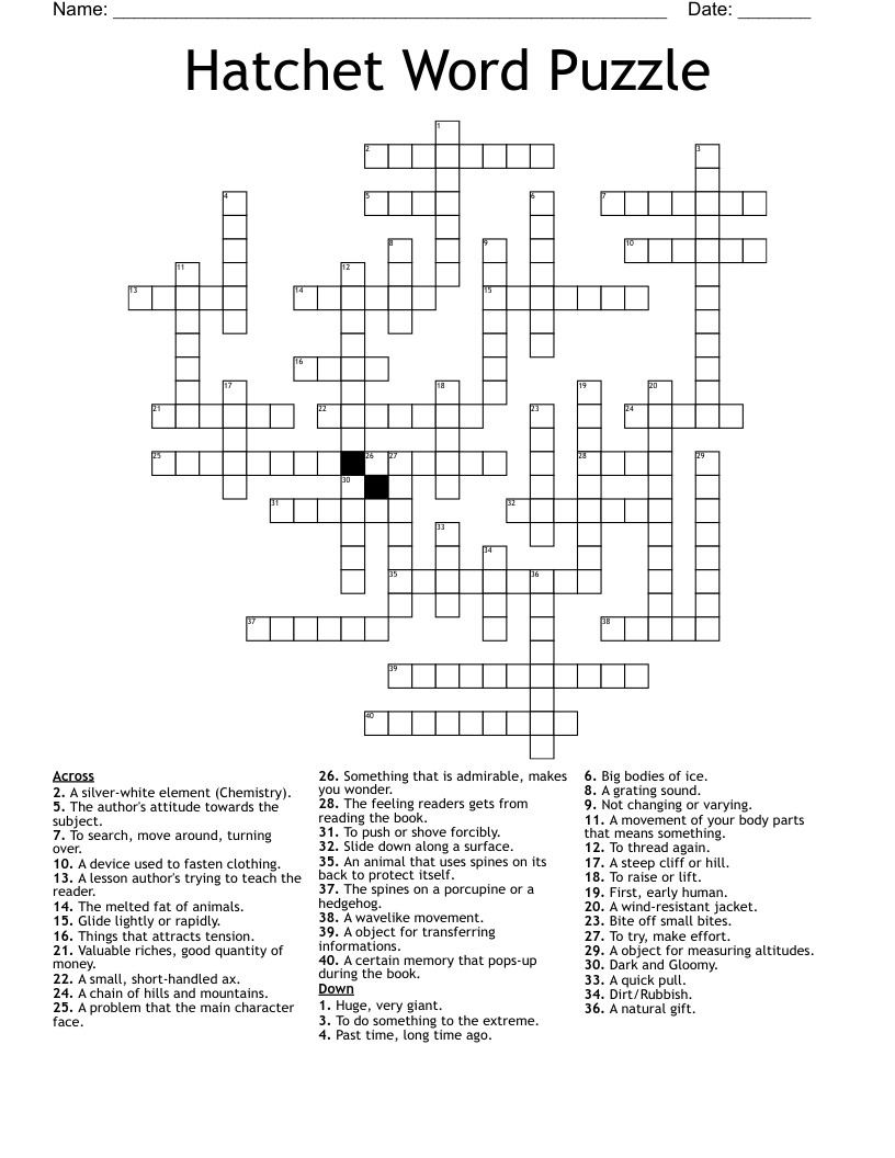 Hatchet Word Puzzle Crossword WordMint