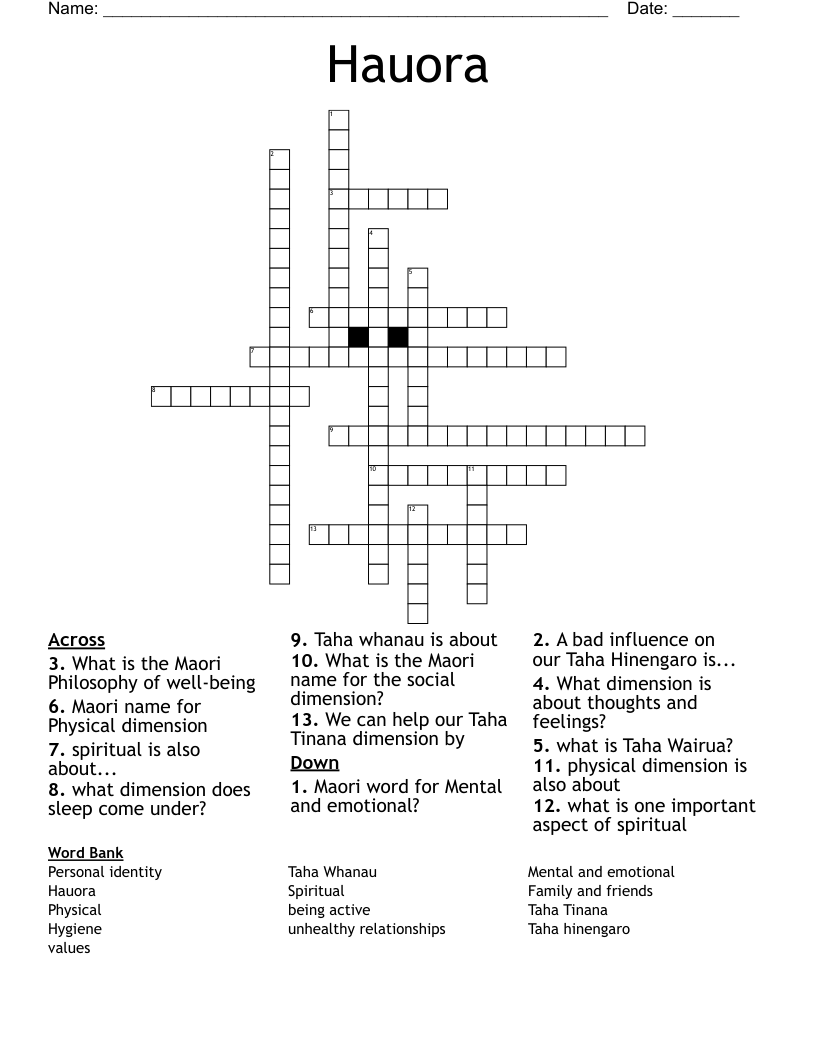 Hauora Crossword WordMint