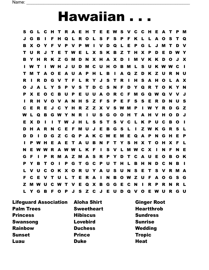 Hawaiian . . . Word Search - WordMint