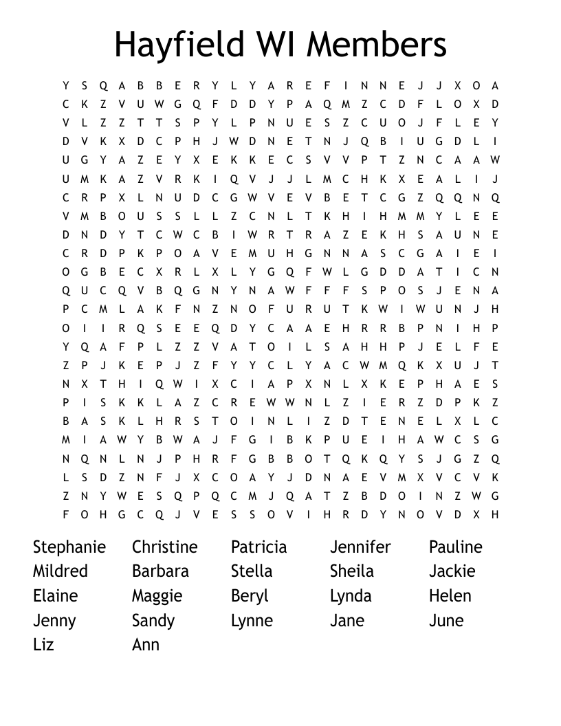 Hayfield WI Members Word Search WordMint