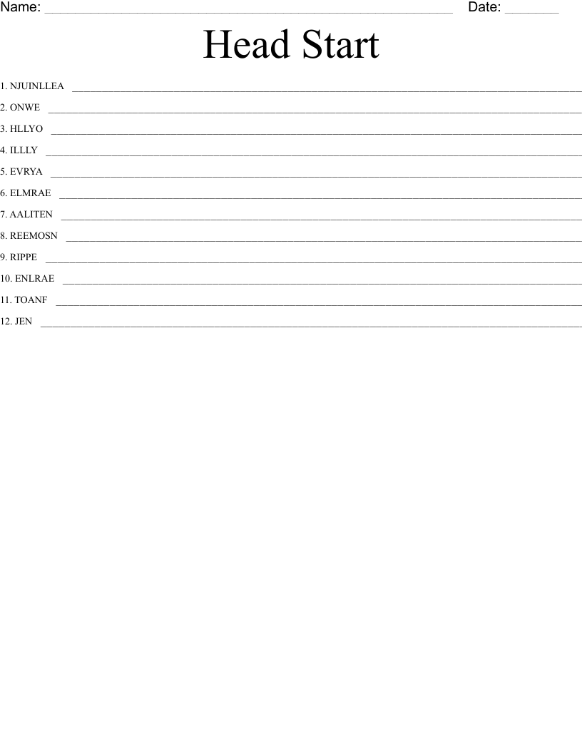 Head Start Word Scramble WordMint
