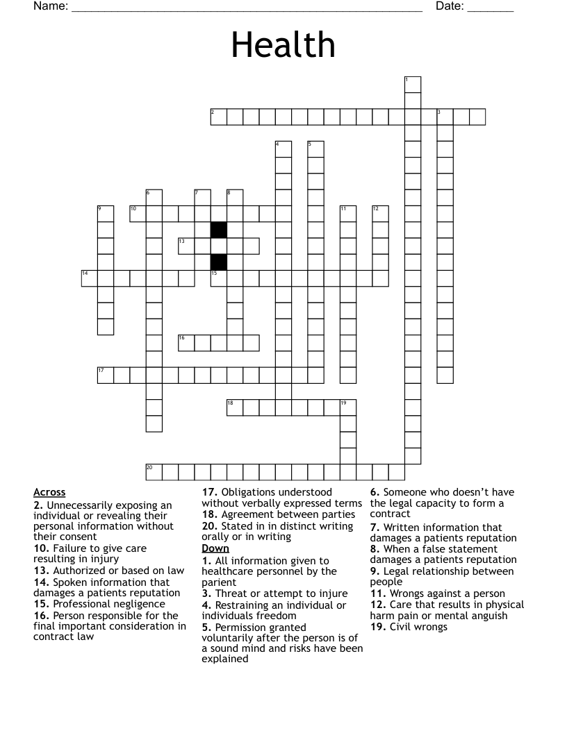 Health Crossword - WordMint