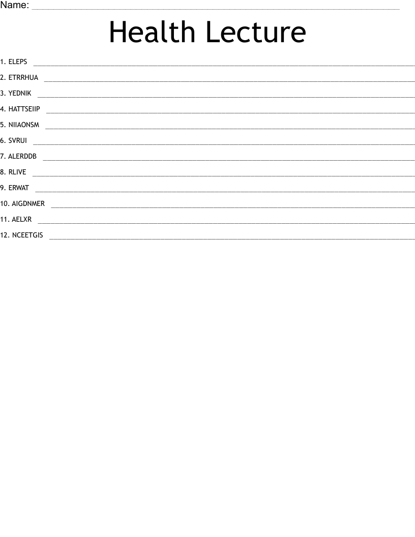 Health Lecture Word Scramble WordMint