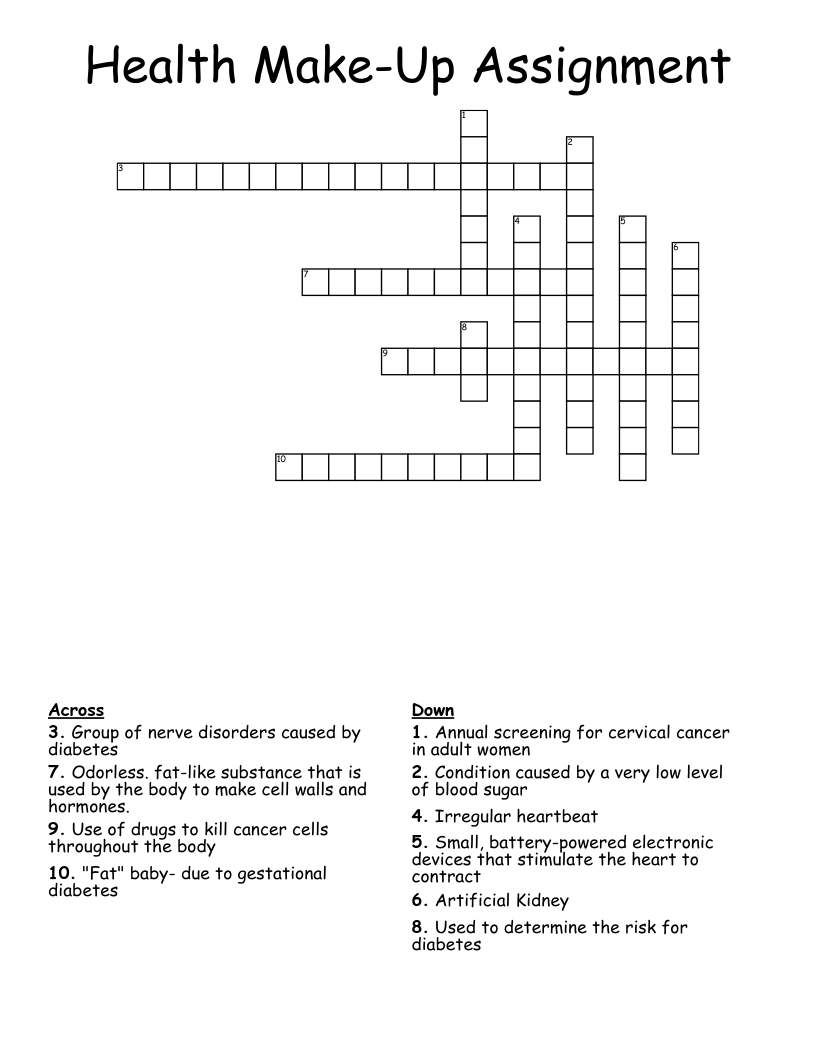 Health MakeUp Assignment Crossword WordMint