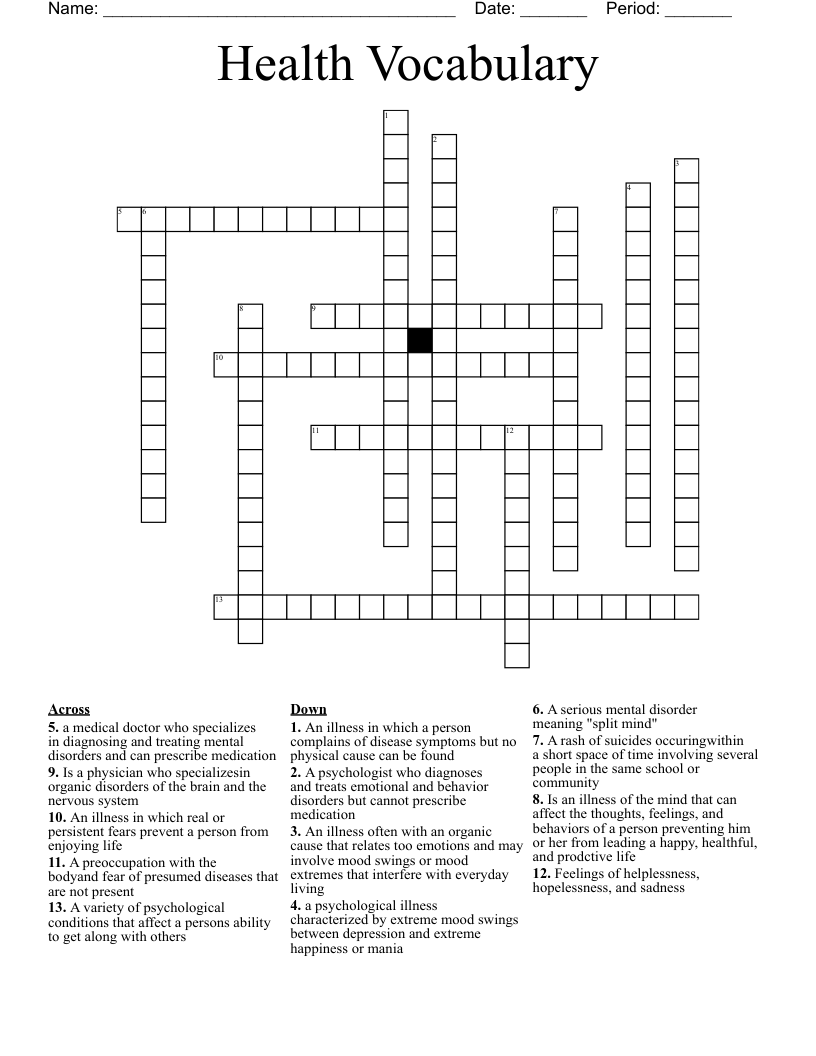 Mental disorders Crossword WordMint