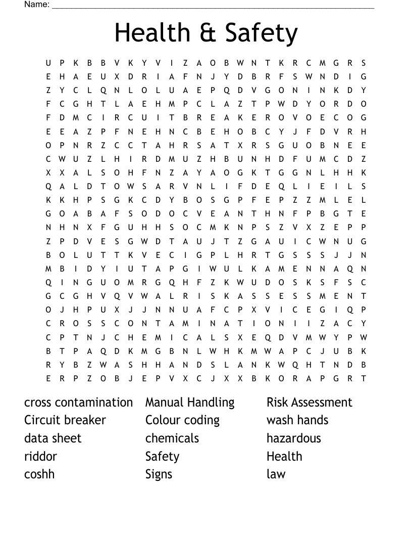 Health & Safety Word Search WordMint