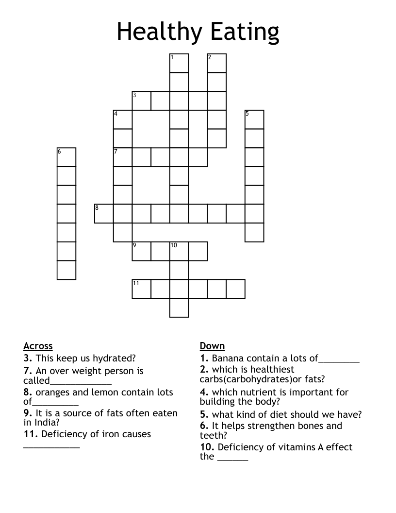 Healthy Eating Crossword WordMint