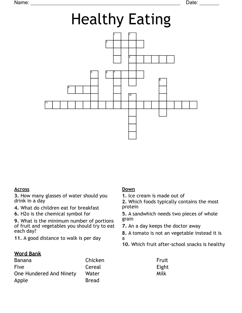 Healthy Eating Crossword - WordMint