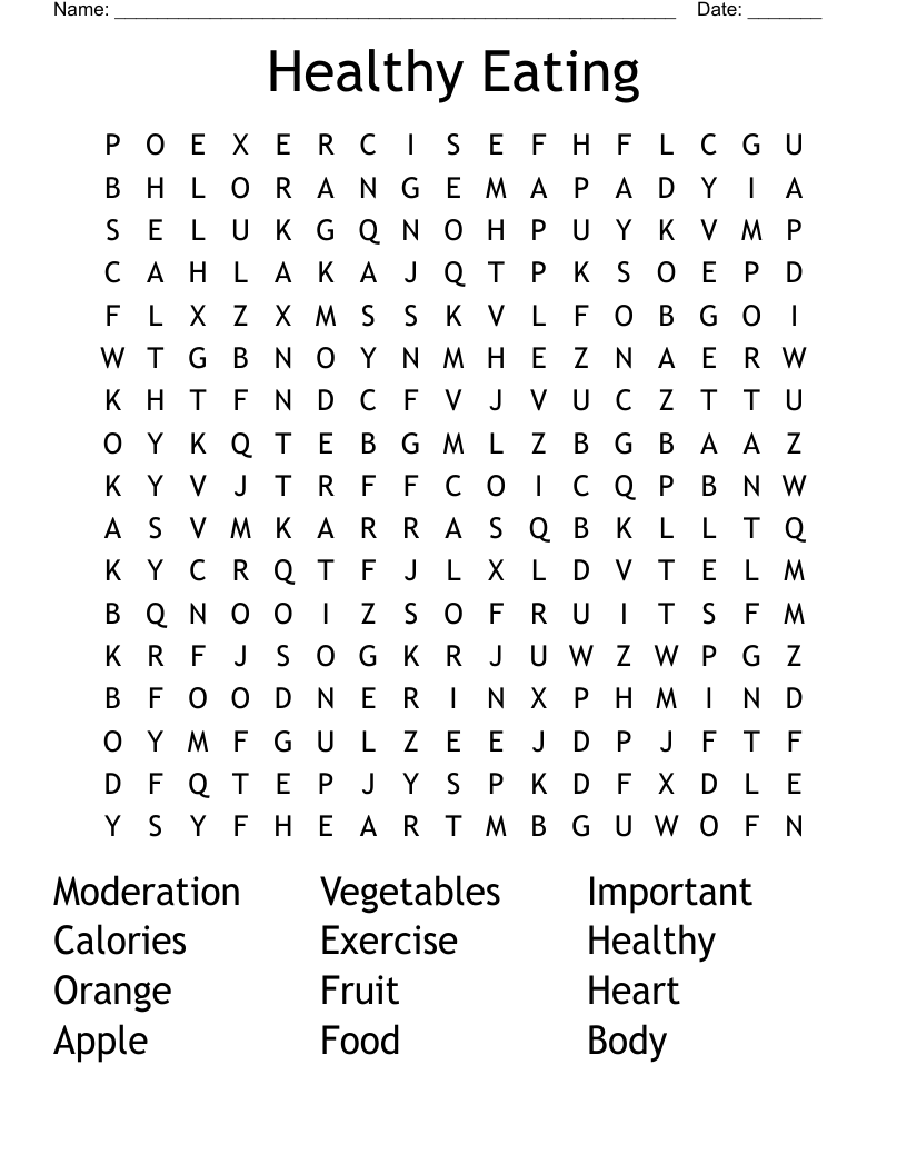 Healthy Eating Word Search WordMint