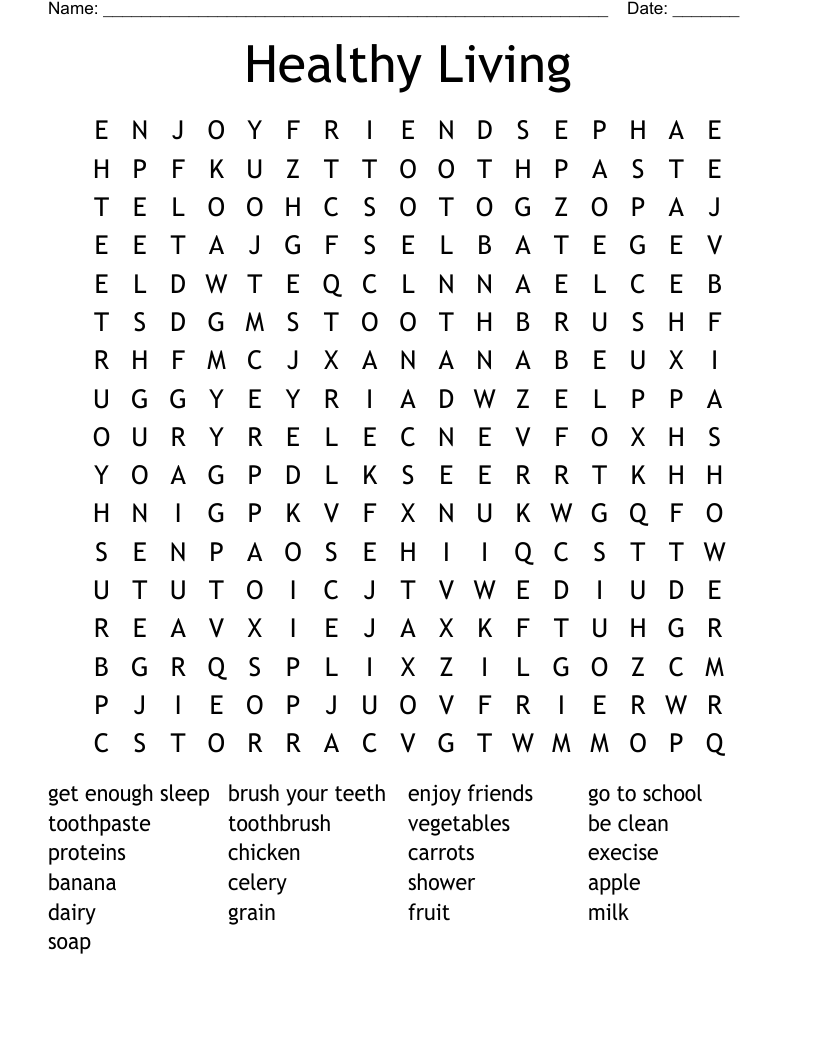 Being Healthy Word Search WordMint