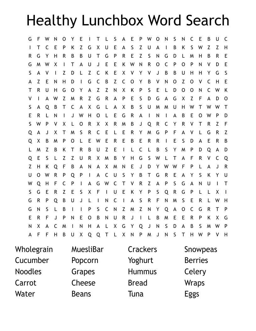 Healthy Lunchbox Word Search WordMint