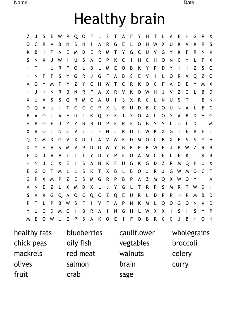 Healthy brain Word Search WordMint