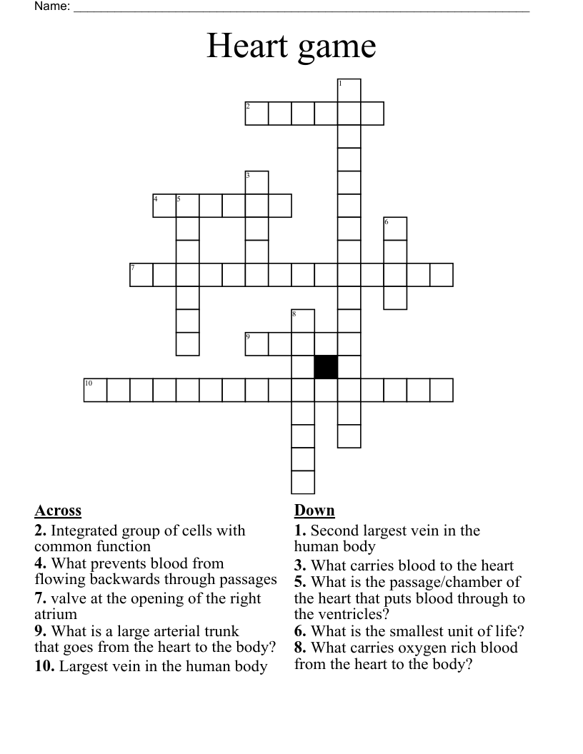 Heart game Crossword WordMint