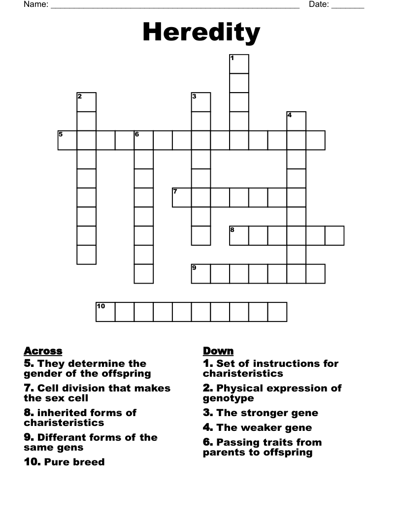 Heredity Crossword WordMint
