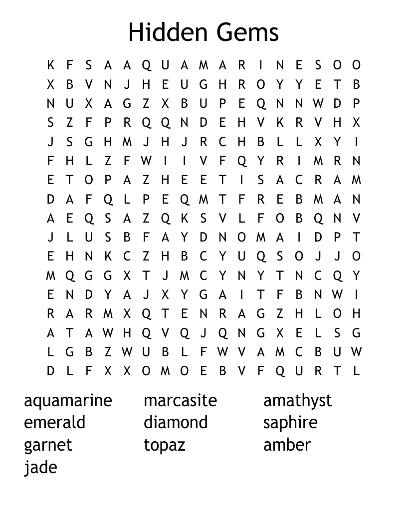 Hidden Gems Word Search WordMint