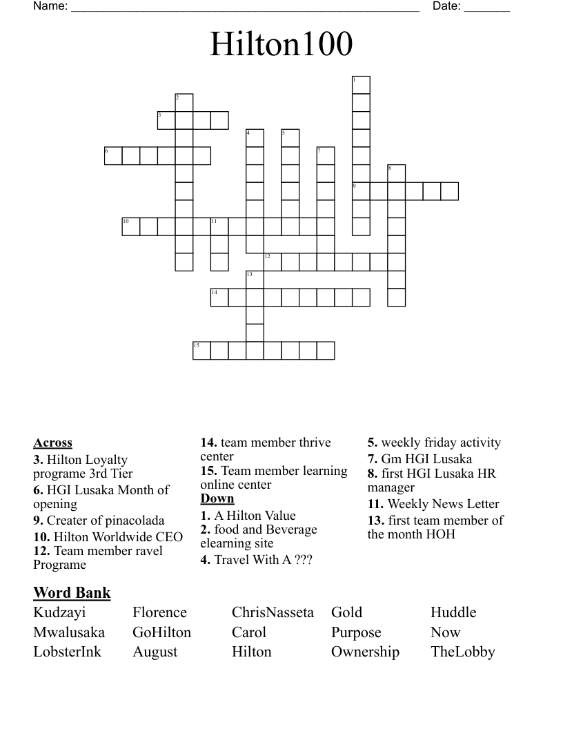 Hilton100 Crossword WordMint