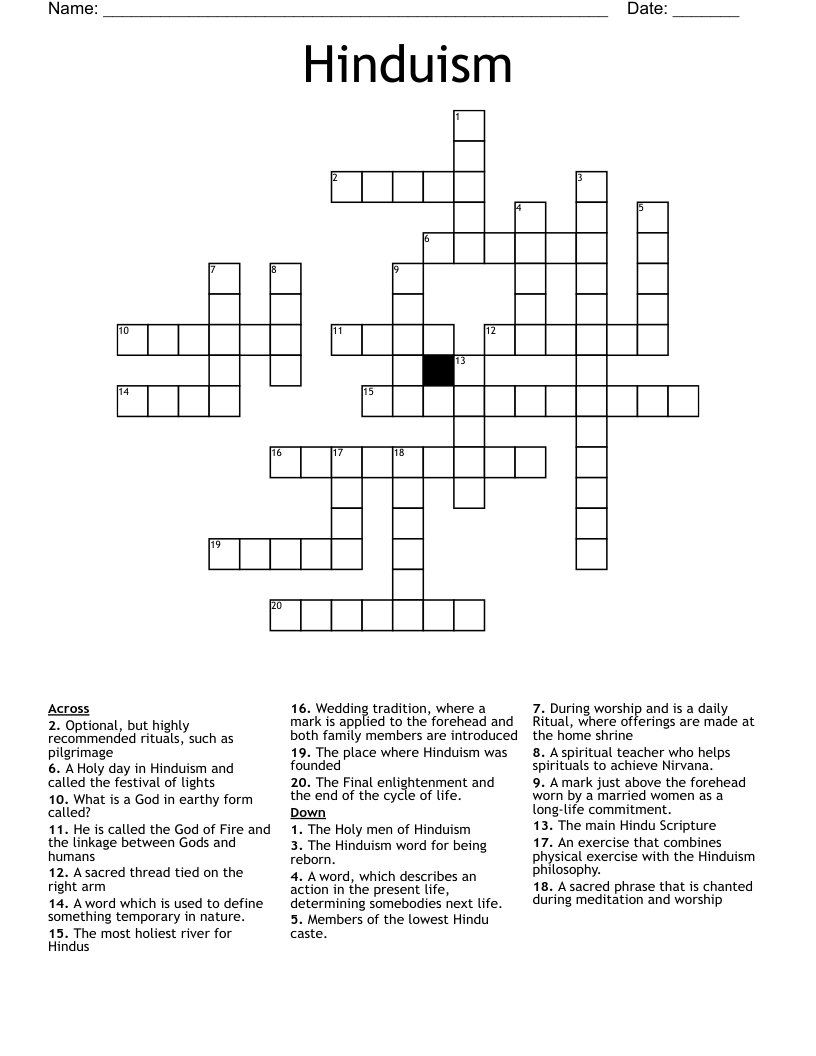 Hinduism Crossword WordMint