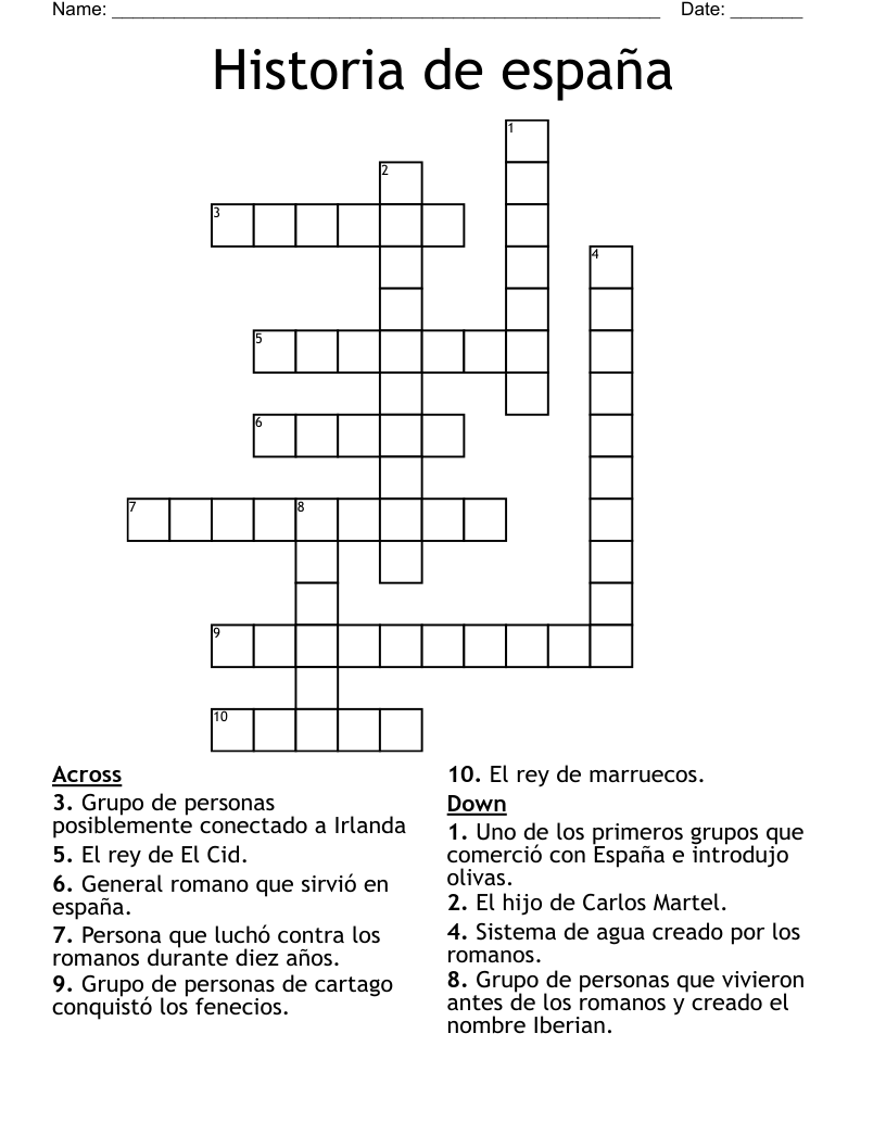 Historia de españa Crossword WordMint