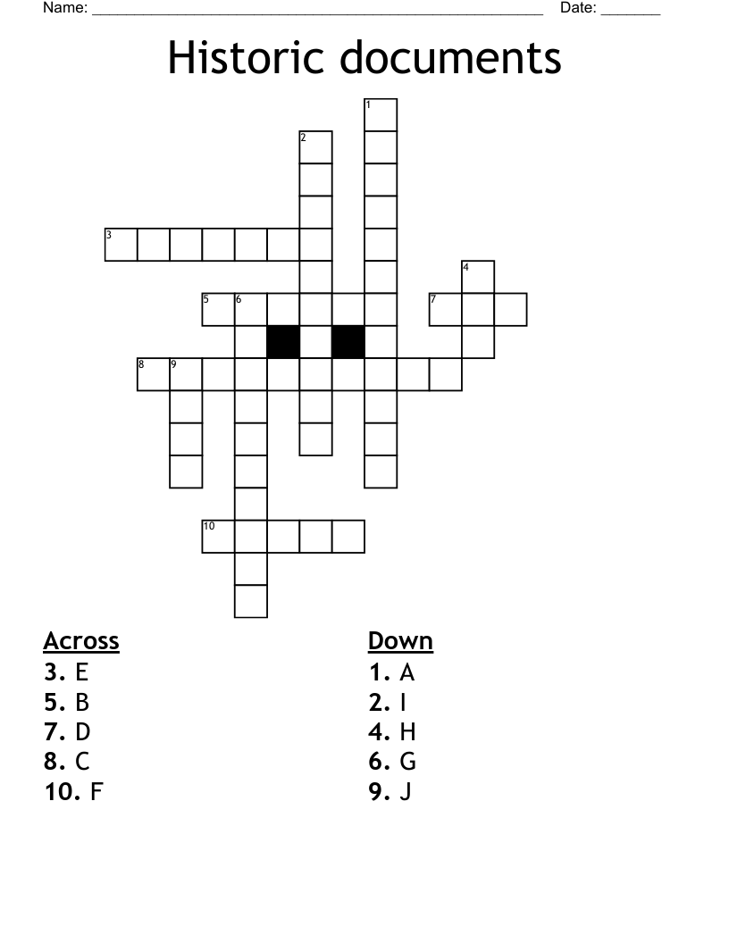 Historic documents Crossword WordMint