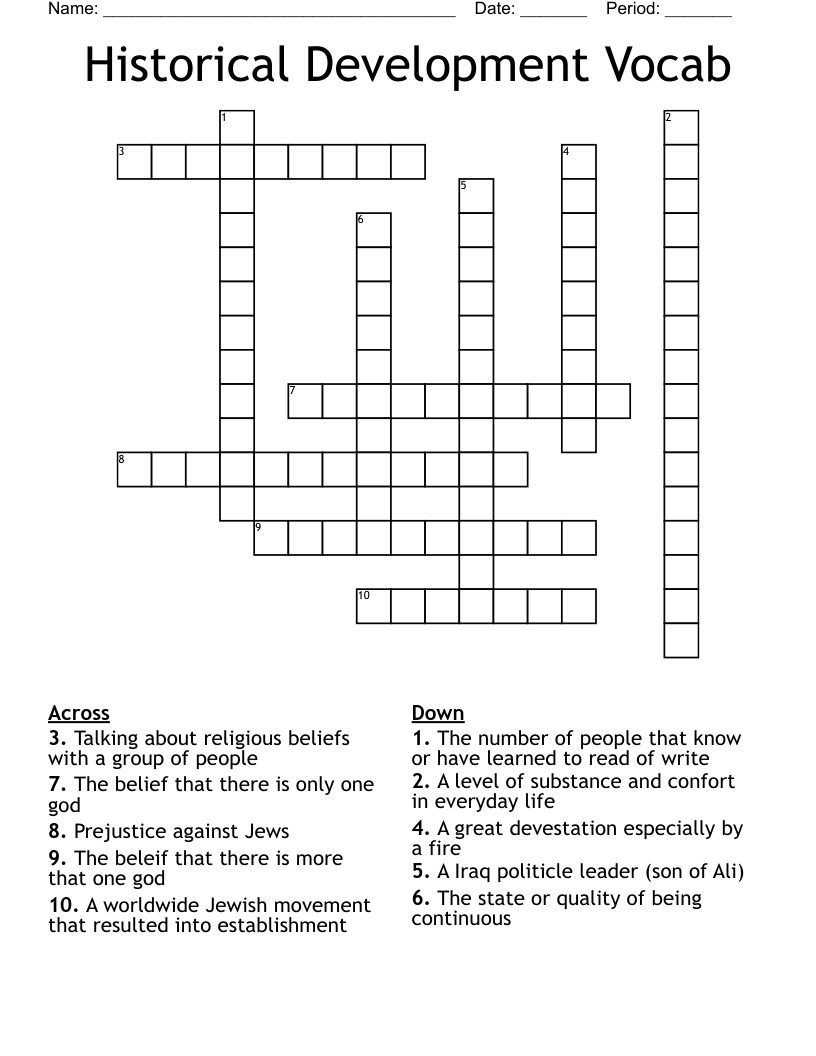 Historical Development Vocab Crossword WordMint
