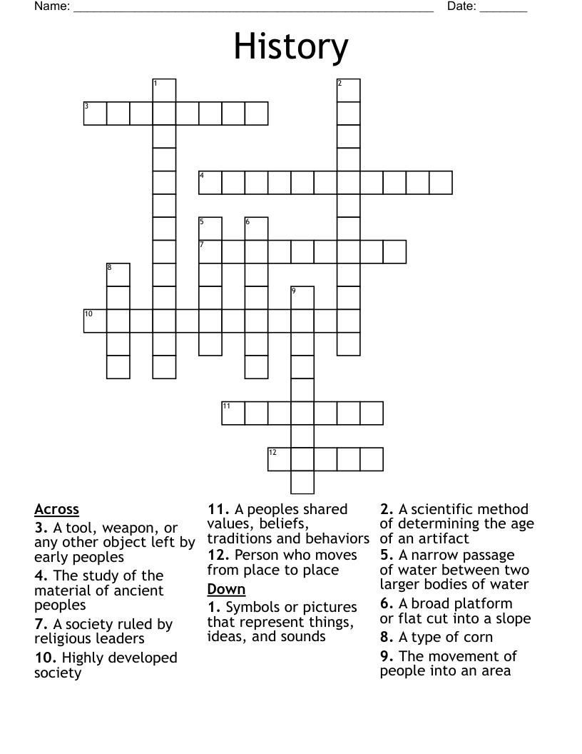History Crossword WordMint