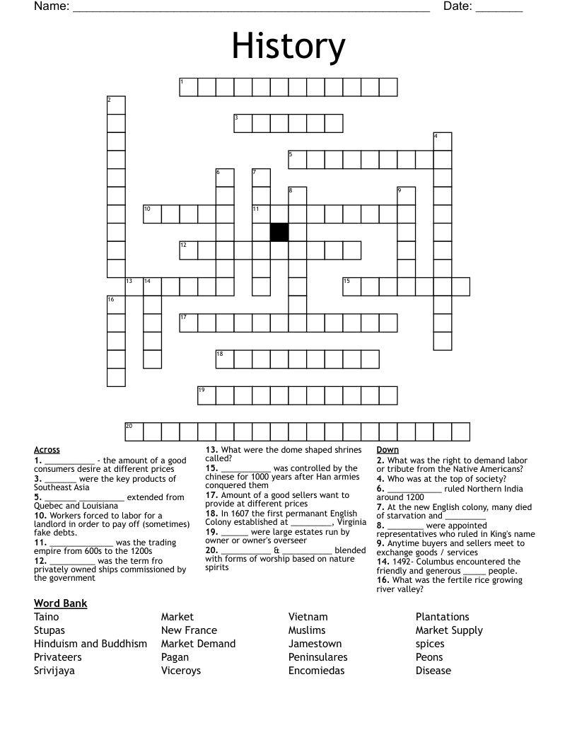 Unit 2 World History Crossword WordMint