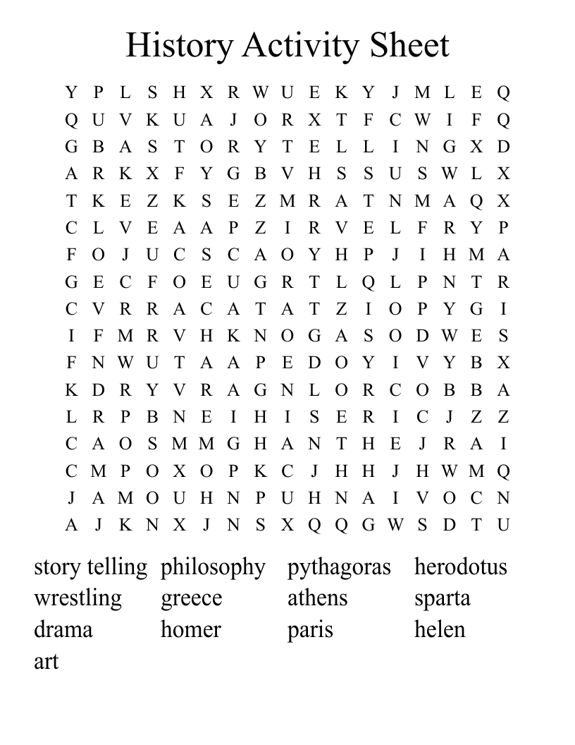 History Activity Sheet Word Search WordMint