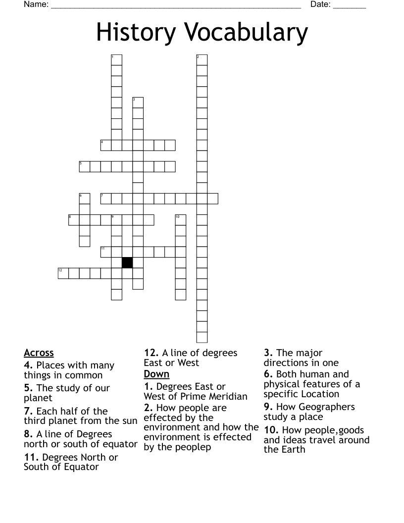 History Vocabulary Crossword WordMint