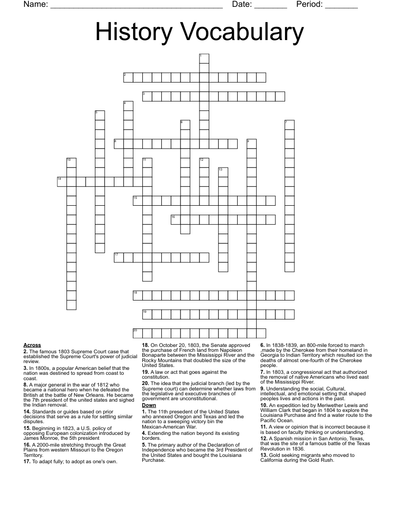History Vocabulary Crossword WordMint