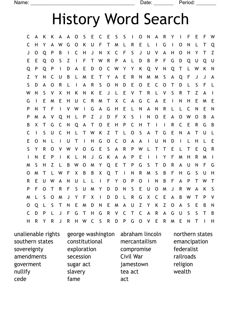 History Word Search Printable