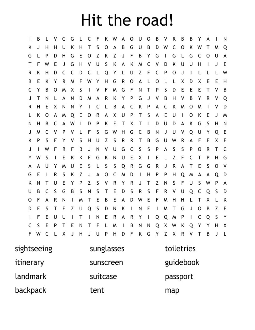 Hit the road! Word Search WordMint