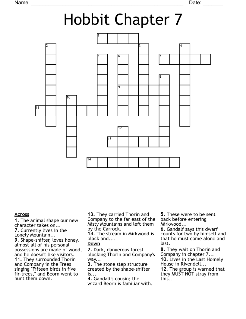 Hobbit Chapter 7 Crossword WordMint