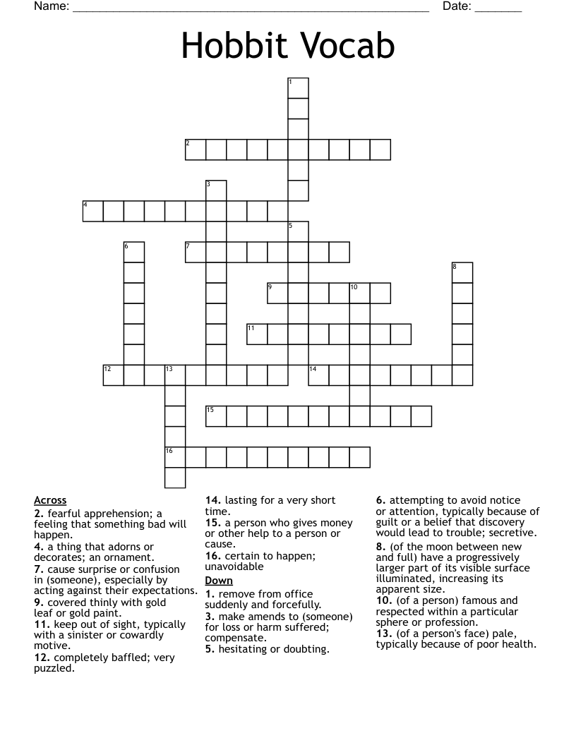 Hobbit Vocab Crossword WordMint