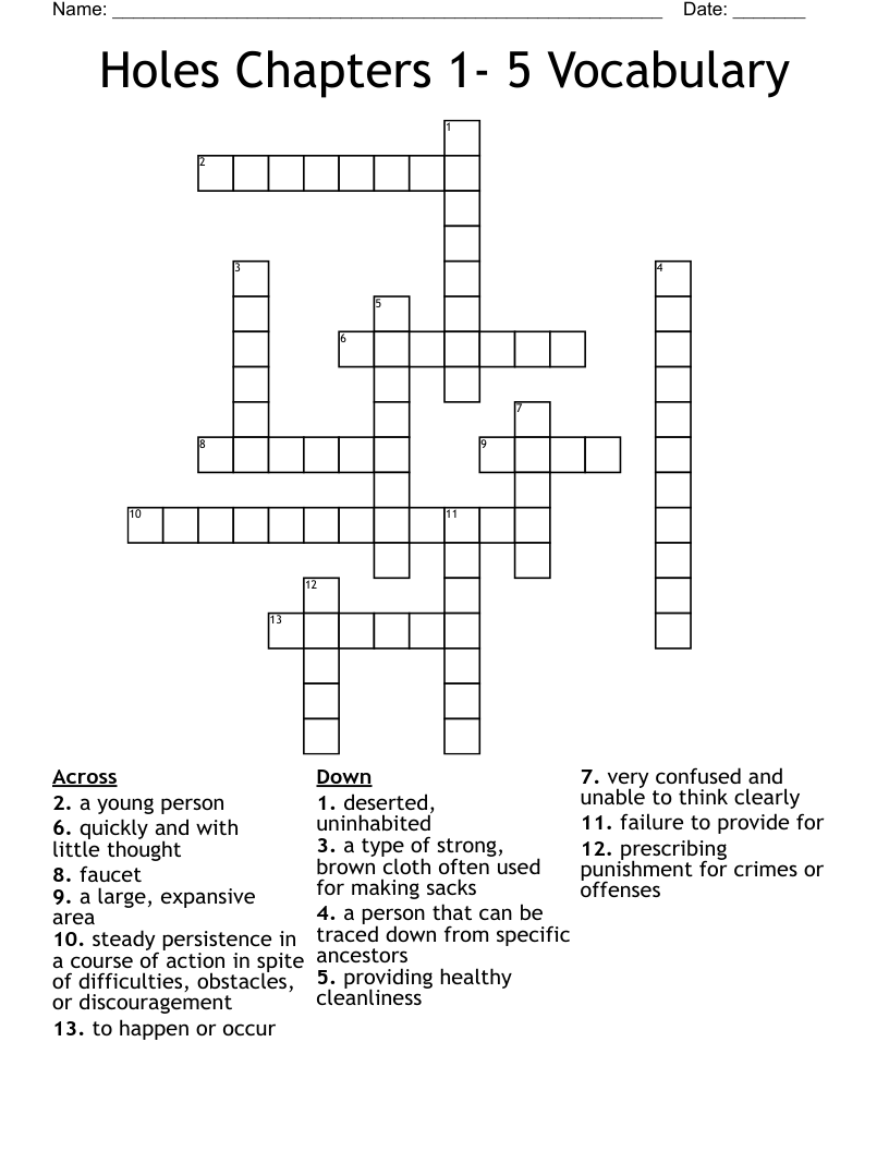 Holes Chapters 1 5 Vocabulary Crossword WordMint
