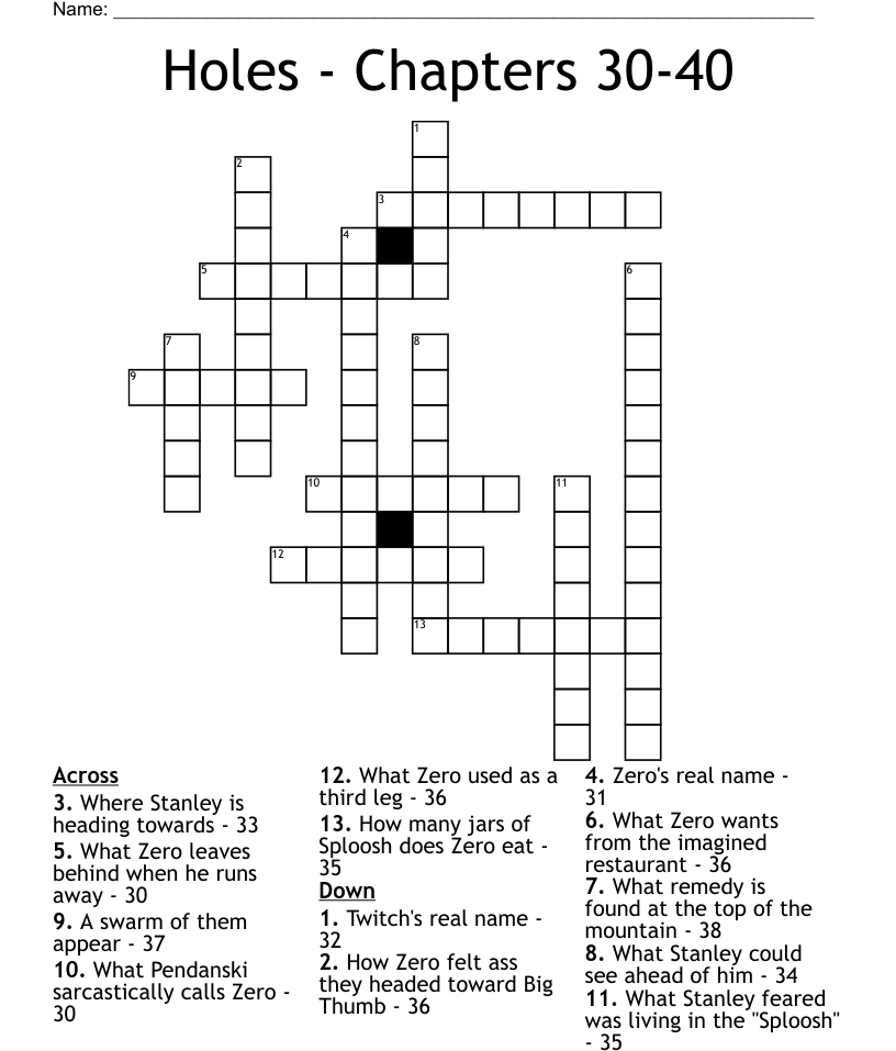 Holes Chapters 3040 Crossword WordMint