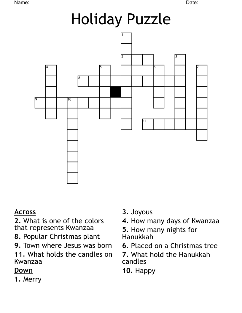 Holiday Puzzle Crossword WordMint