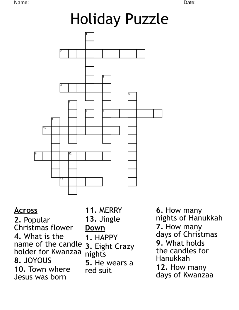 Holiday Puzzle Crossword WordMint