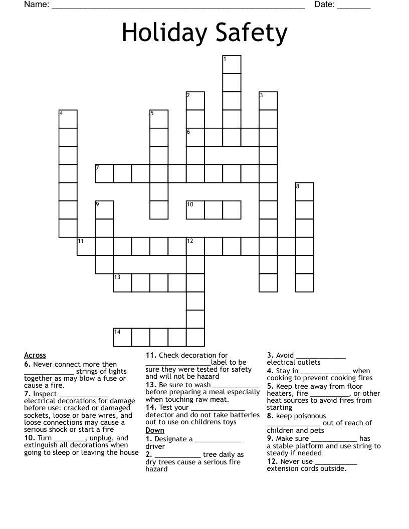 Electrical Safety Crossword WordMint