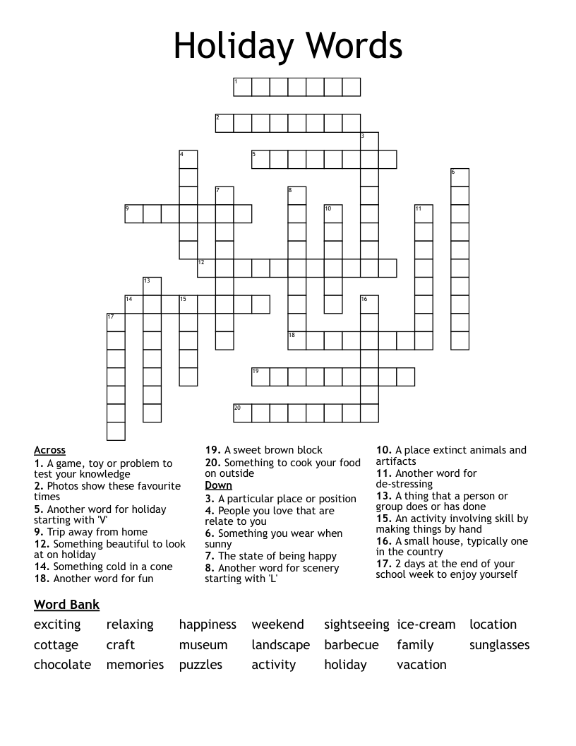 Holiday Words Crossword WordMint