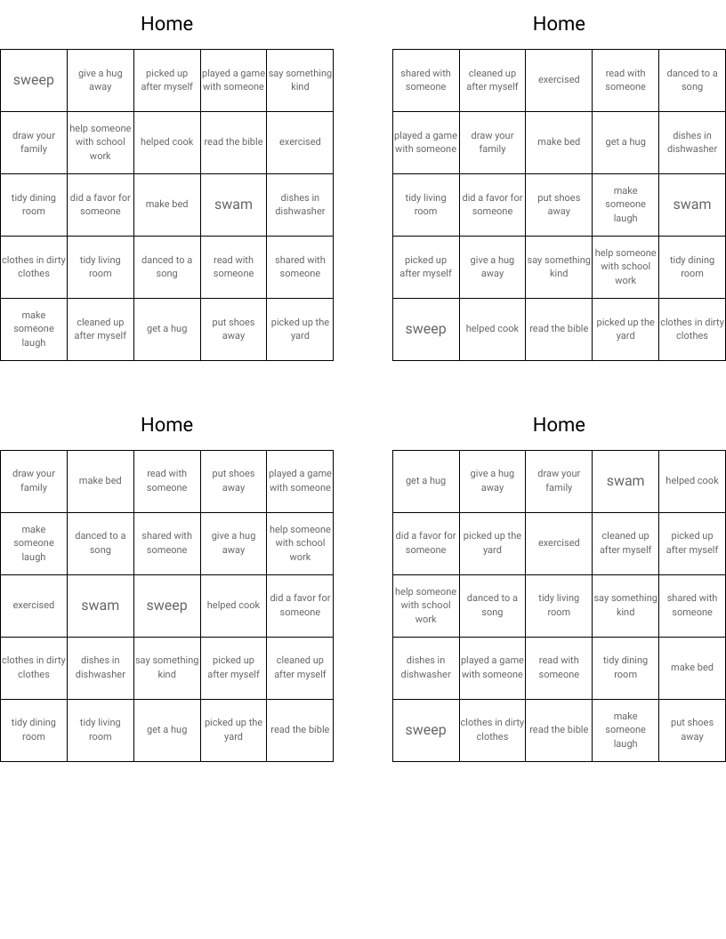 Home Bingo Cards WordMint