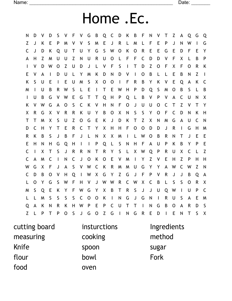 Home .Ec. Word Search WordMint