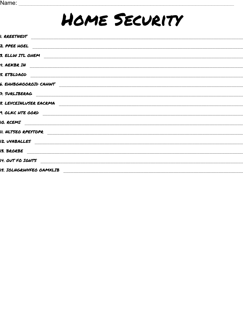 Home Security Word Scramble WordMint