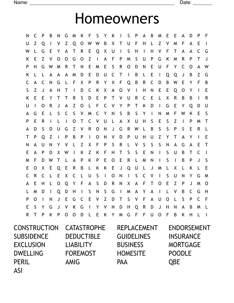 Homeowners Word Search WordMint