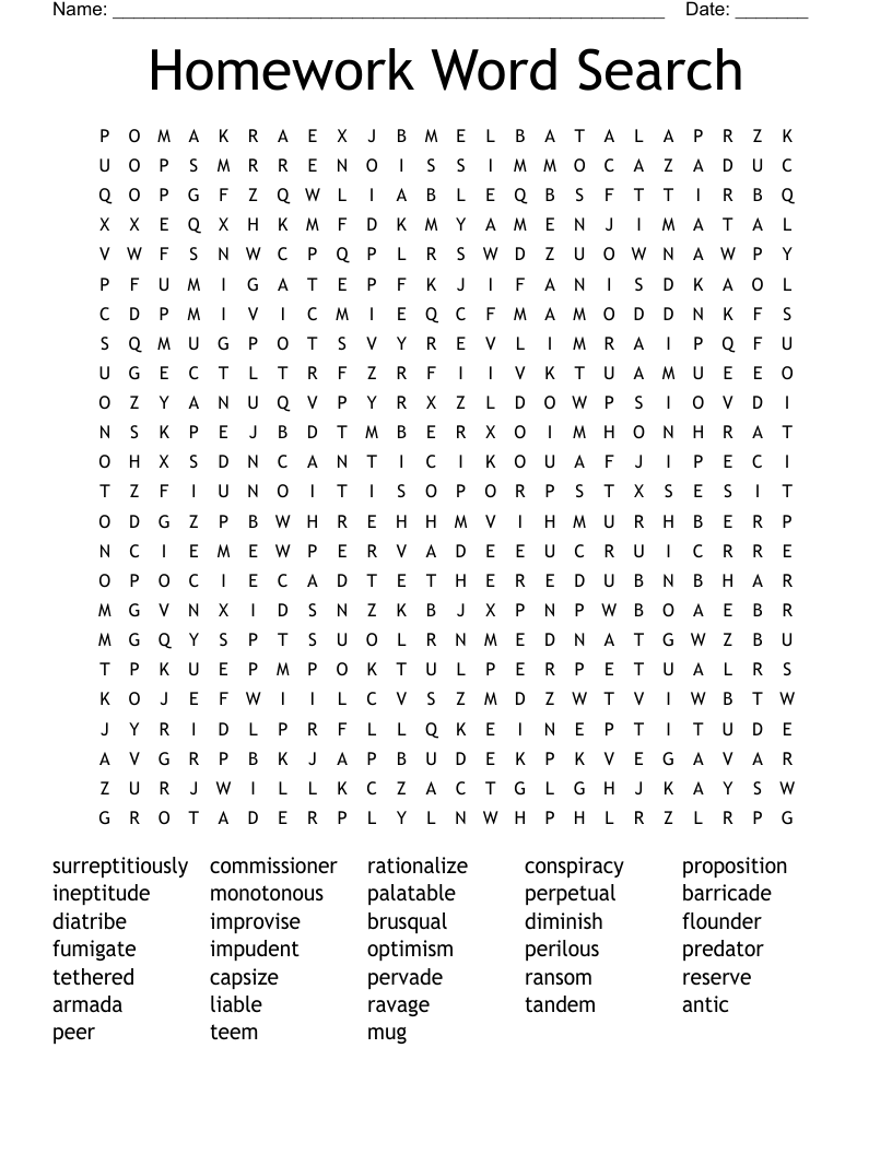 Homework Word Search WordMint