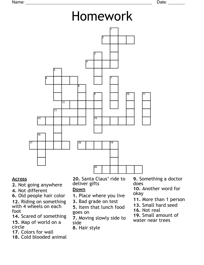Homework Crossword WordMint
