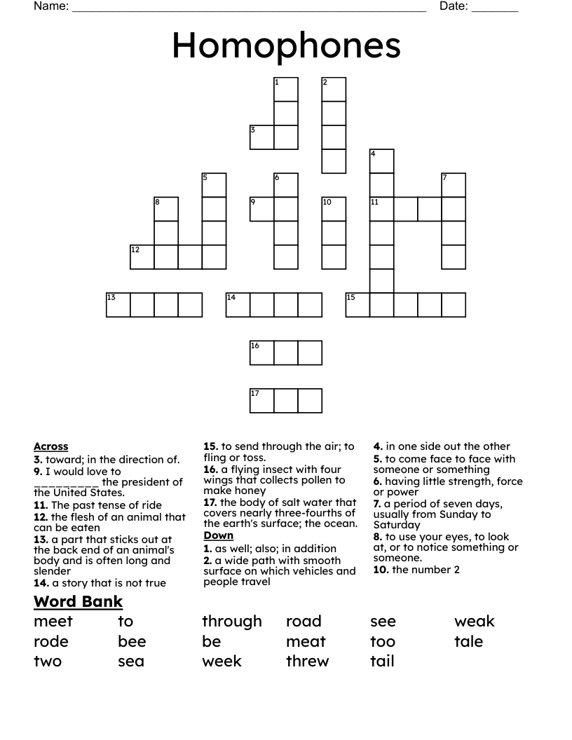 Homophones Crossword - WordMint