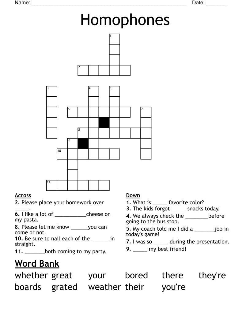 Homophones Crossword - WordMint