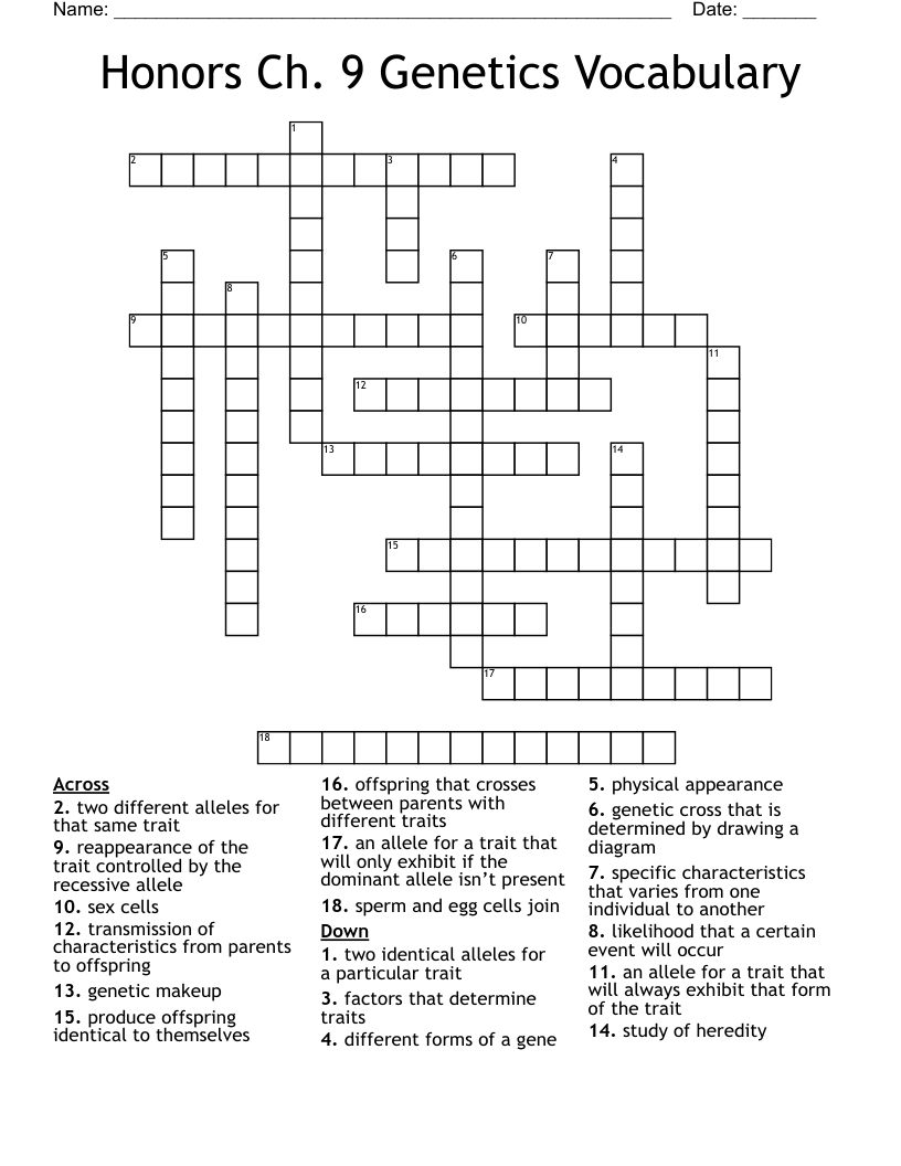 Honors Ch. 9 Vocabulary Crossword WordMint