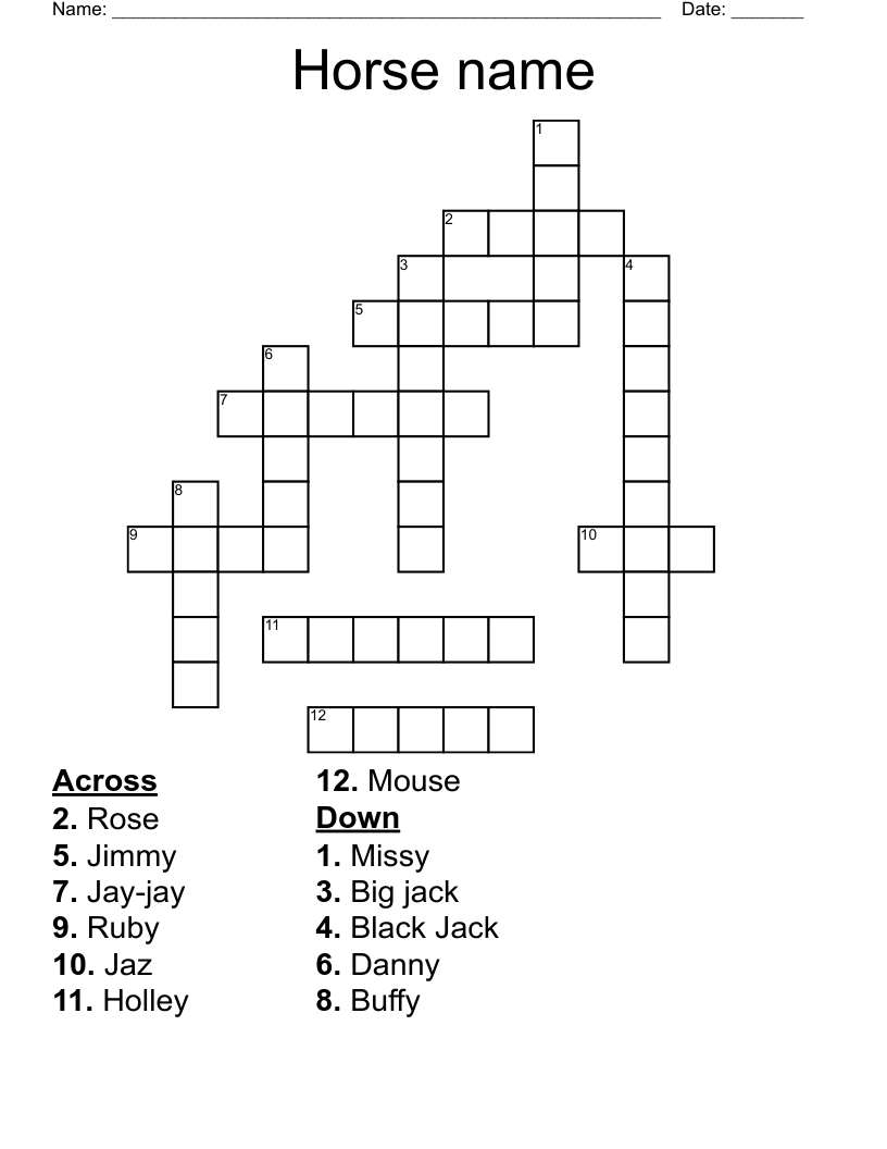 Horse name Crossword WordMint