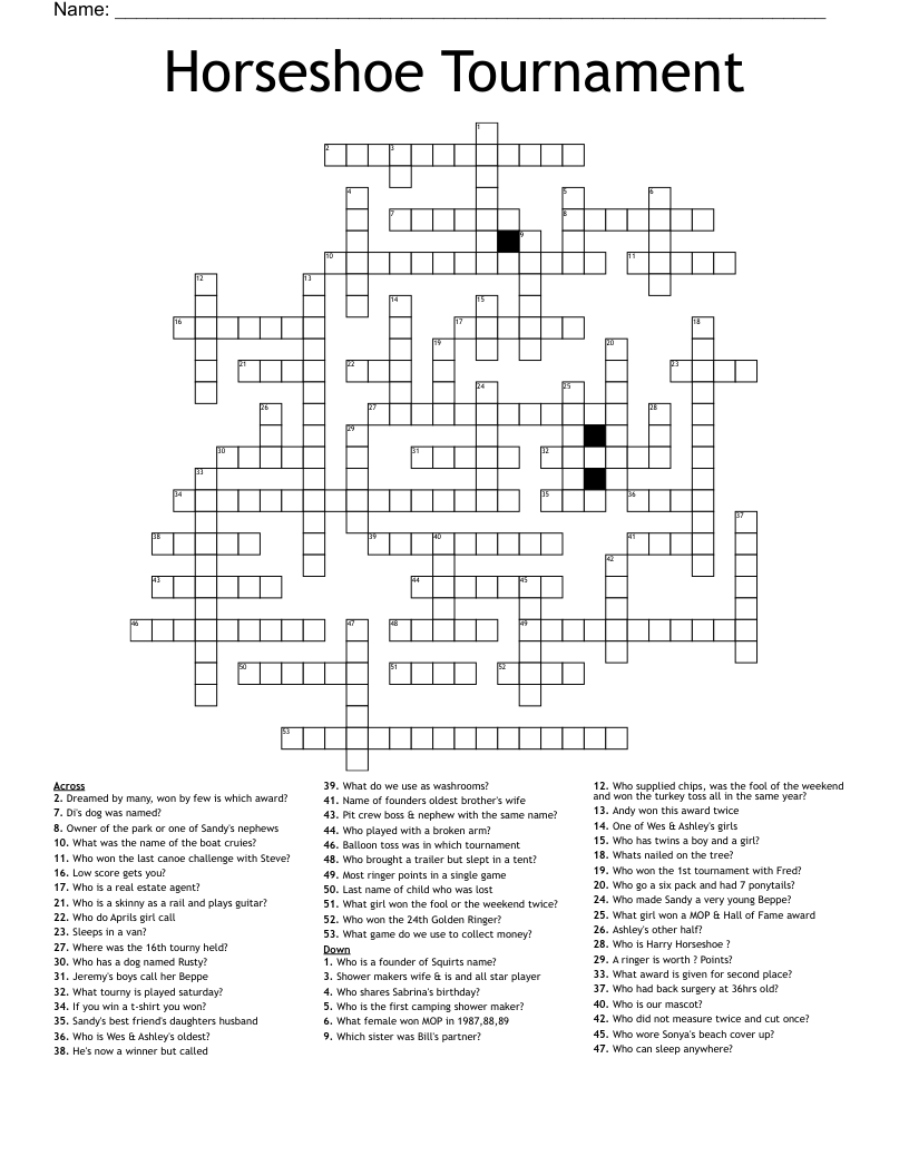 Horseshoe Tournament Crossword WordMint